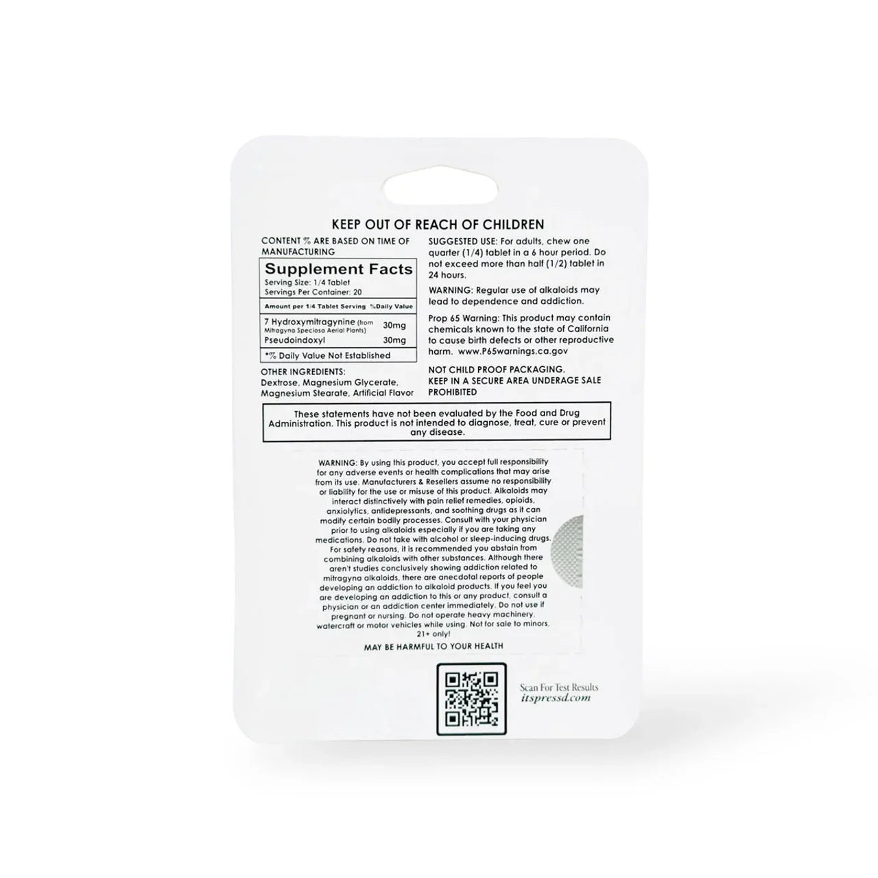 Press'd Super Hulk Blend Kratom 60mg Tablets (10-Pk Display)