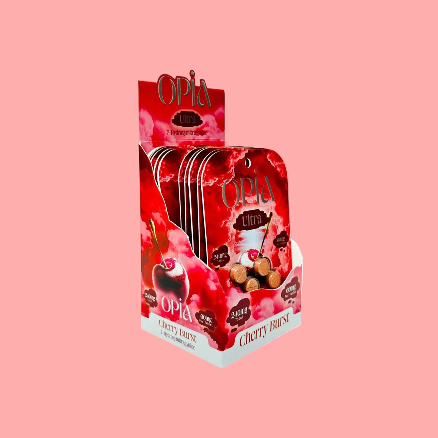 Opia cherry burst chocolate packaging on a white background