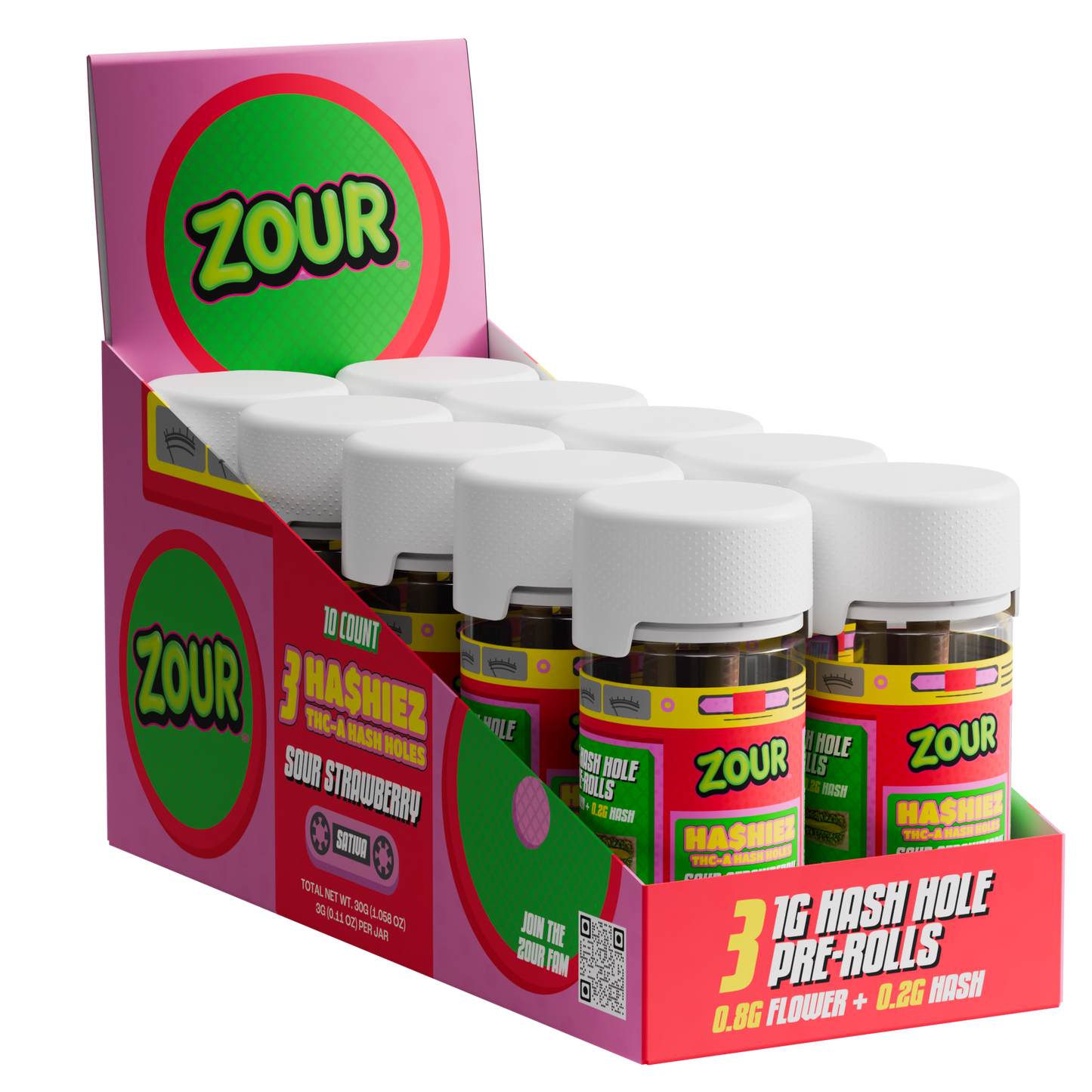 Zour Stash 1GX3pk THC-A Ha$hiez Pre-rolls (10pk Display)