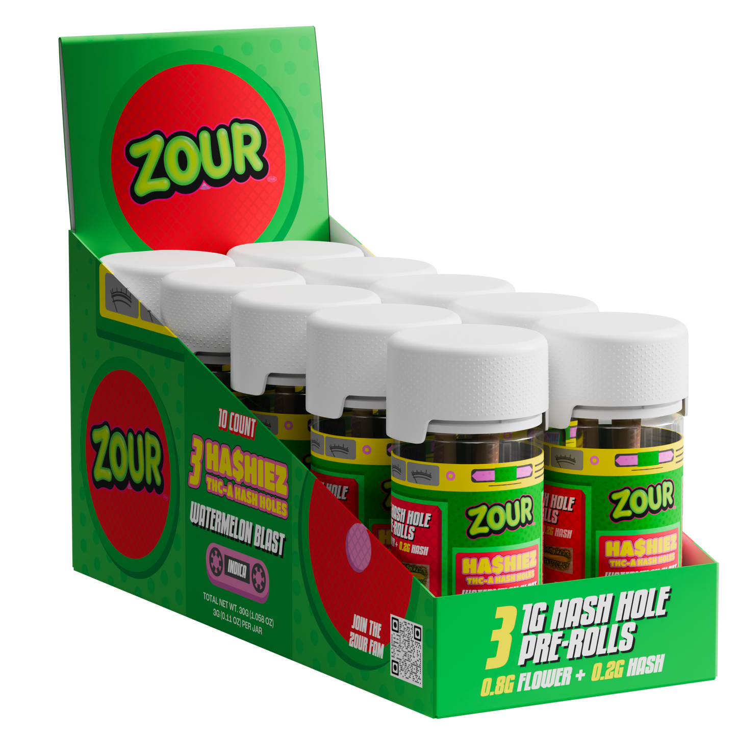 Zour Stash 1GX3pk THC-A Ha$hiez Pre-rolls (10pk Display)