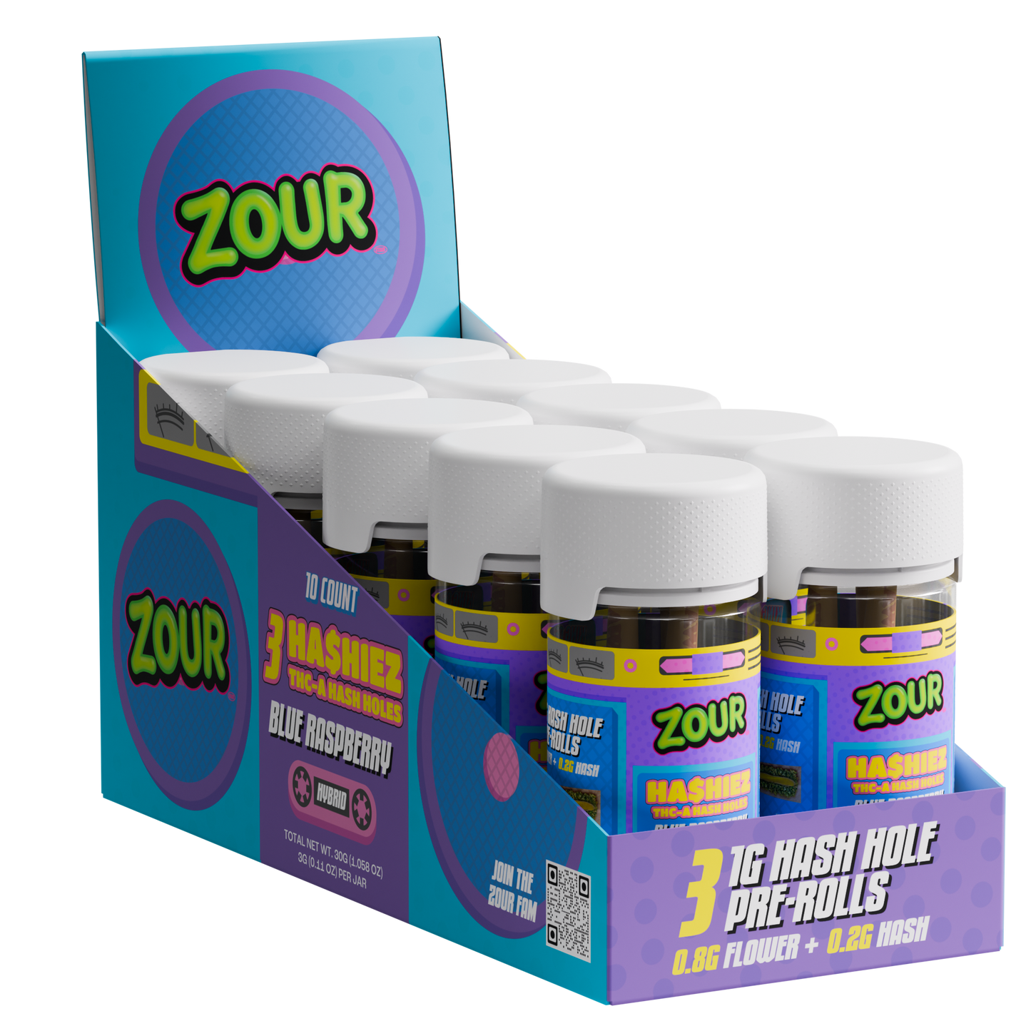 Zour Stash 1GX3pk THC-A Ha$hiez Pre-rolls (10pk Display)