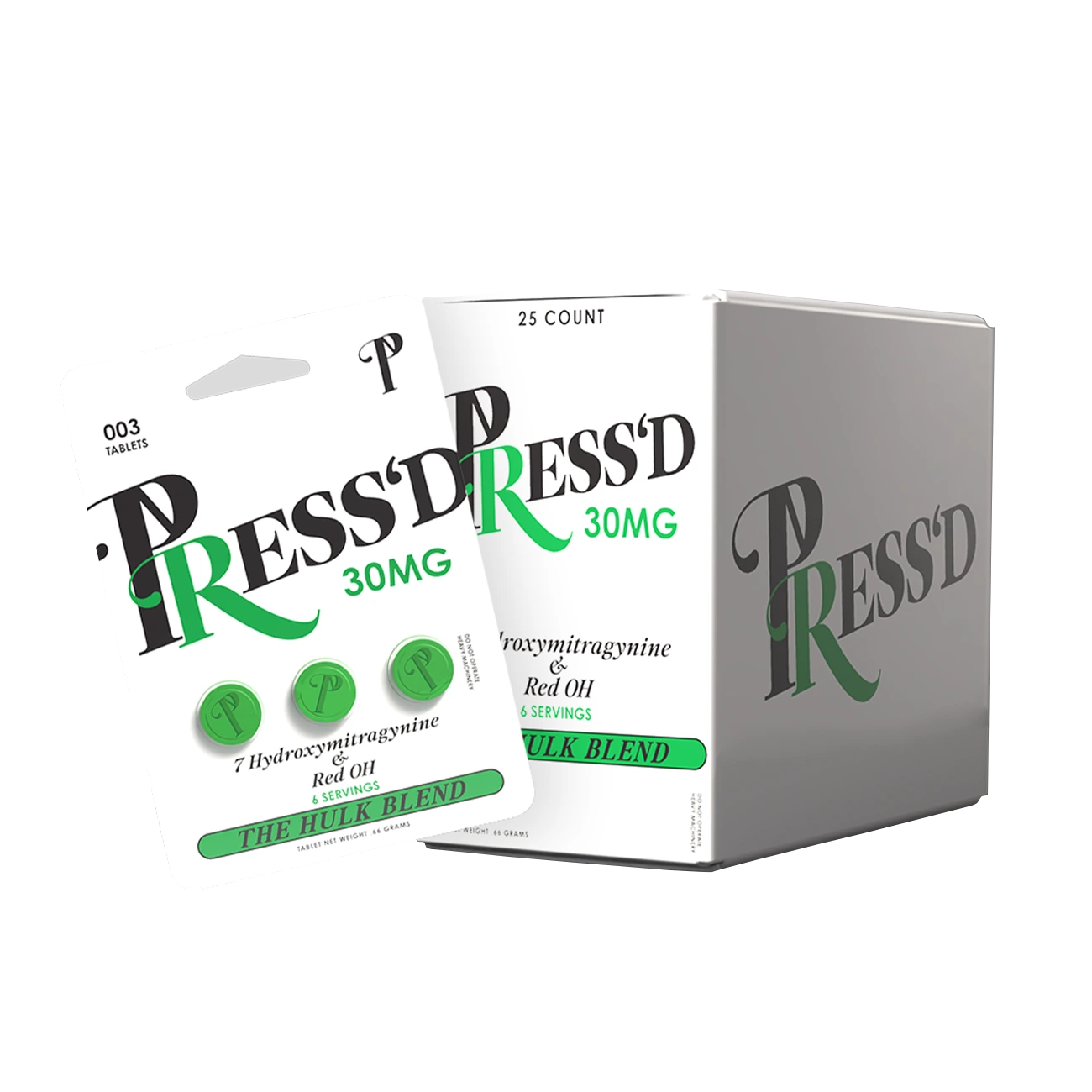 Press'd Hulk Blend Kratom 30mg Tablets (25-Pack Display)