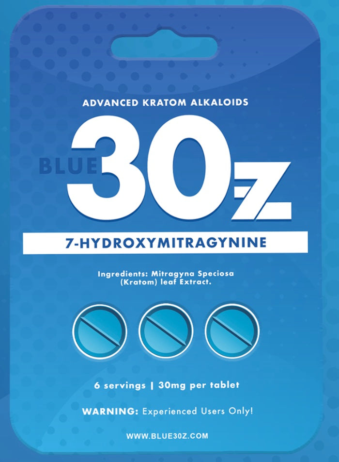 Blue 30z 7-Hydroxymitragynine Kratom Tablets 30mg 10Pk DIsplay