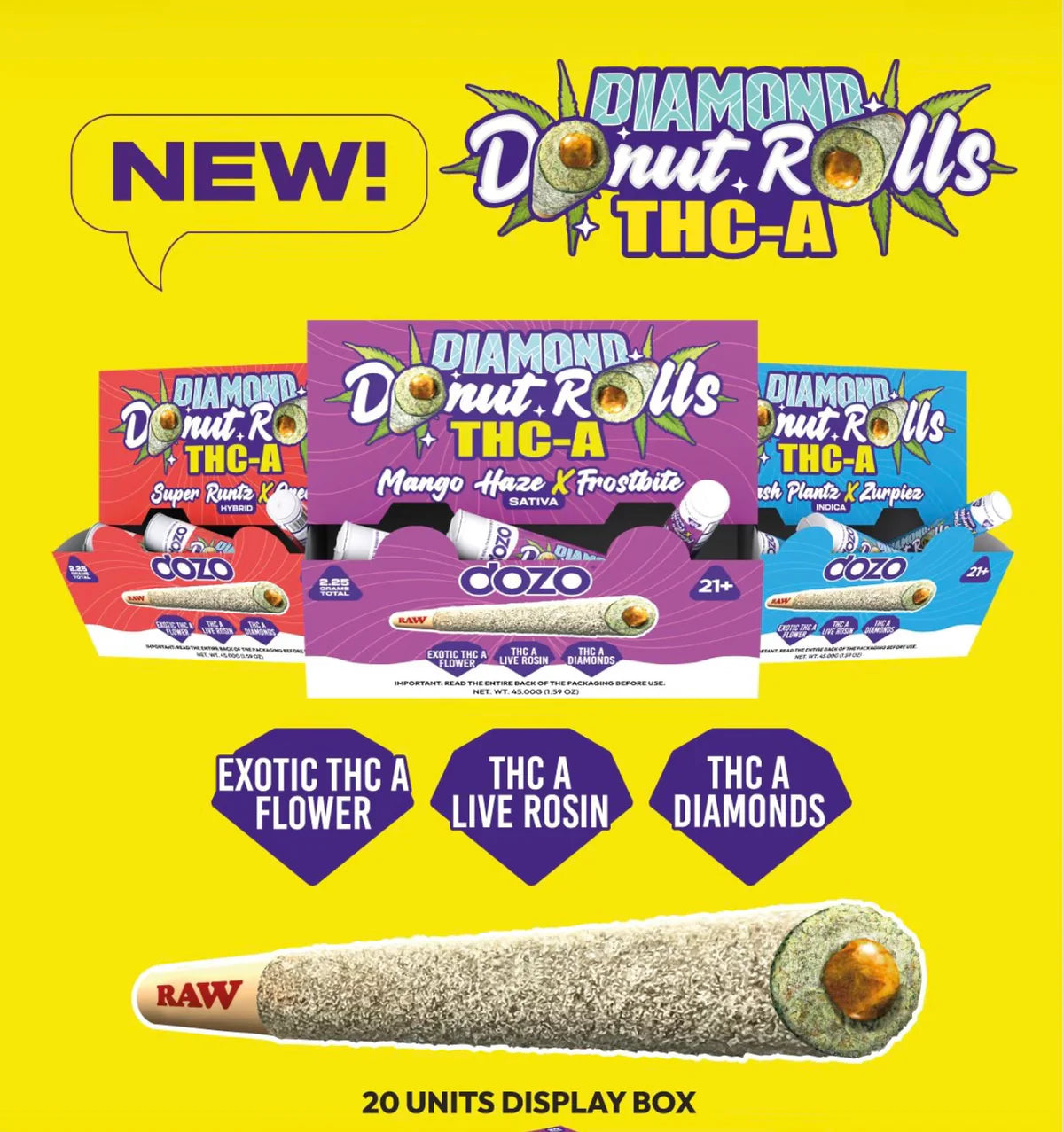 Dozo Diamond THCA Live Rosin 2.25G Donut Rolls (20pk Display)