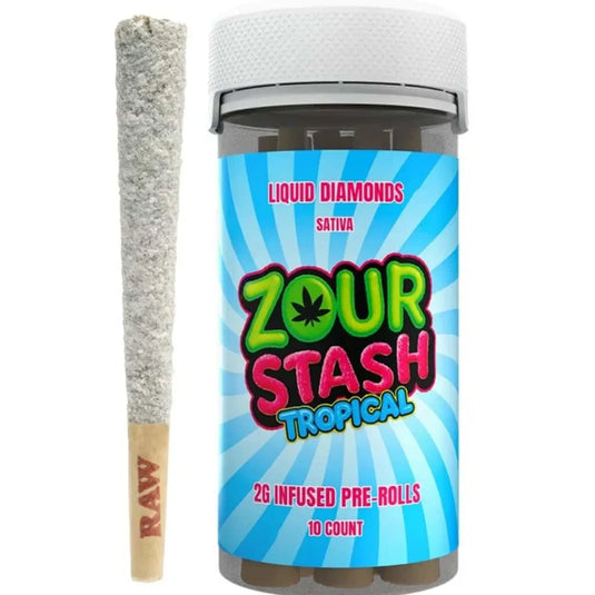 Zour Stash Tropical pre-rolls with a jar 