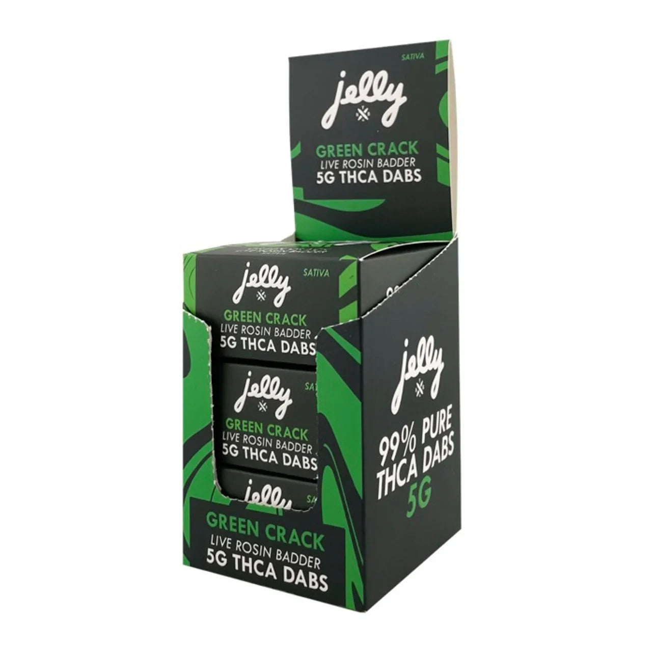 Jelly Green Crack THC Dabs packaging on a white background