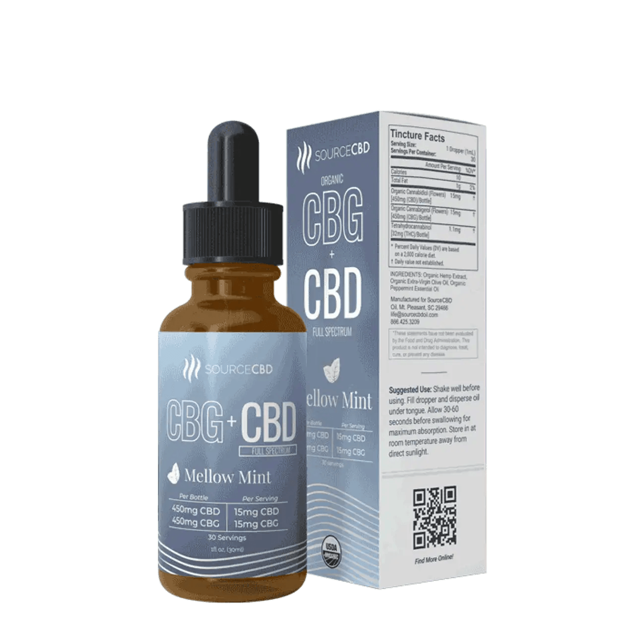 Organic CBD + CBG Tincture Mellow Mint 900 Mg - CHC Distro